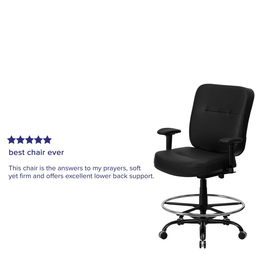 HERCULES Series Big & Tall Black LeatherSoft Ergonomic Drafting Chair - 400 lb. Rated by Flash Furniture - SchoolOutlet