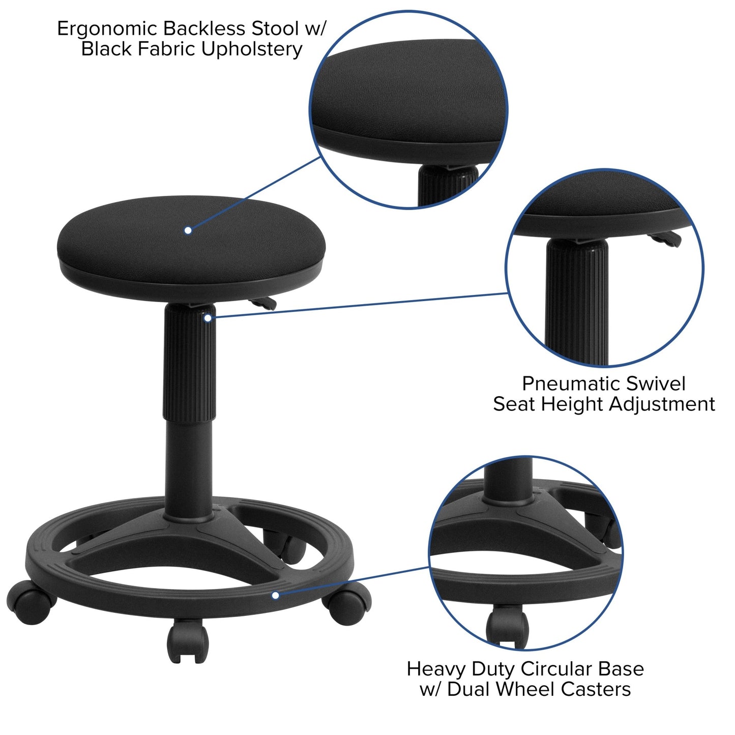 Frakes Black Ergonomic Stool with Foot Ring by Flash Furniture - SchoolOutlet