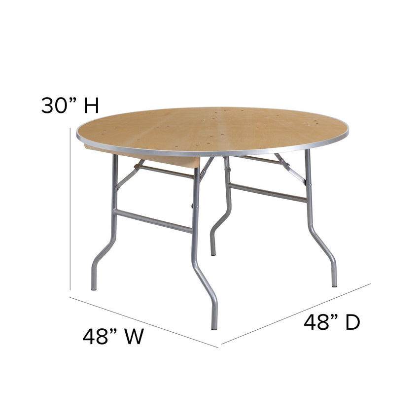 Fielder 4 - Foot Round Folding Banquet Table Heavy Duty Birchwood with Metal Edges by Flash Furniture - SchoolOutlet