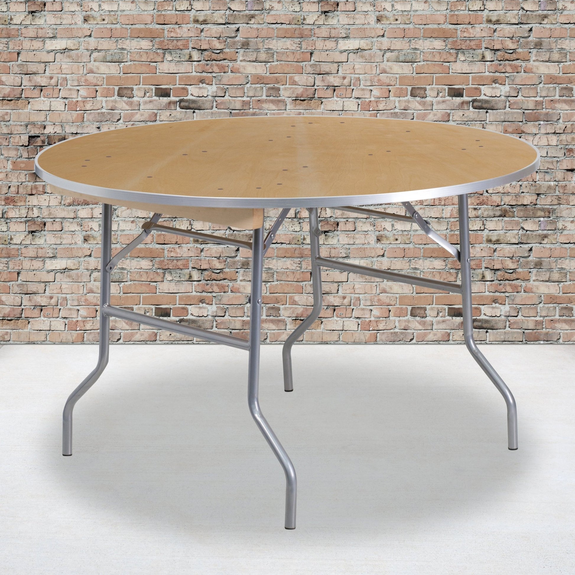 Fielder 4 - Foot Round Folding Banquet Table Heavy Duty Birchwood with Metal Edges by Flash Furniture - SchoolOutlet