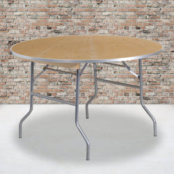 Fielder 4-Foot Round Folding Banquet Table Heavy Duty Birchwood with Metal Edges by Flash Furniture