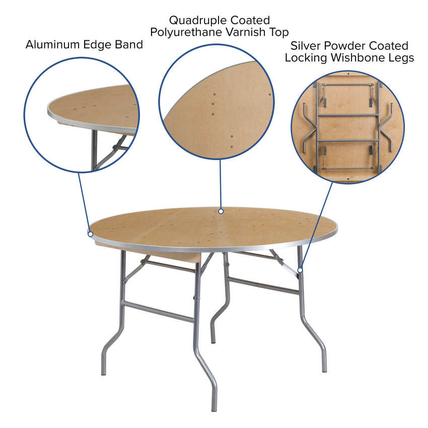 Fielder 4 - Foot Round Folding Banquet Table Heavy Duty Birchwood with Metal Edges by Flash Furniture - SchoolOutlet