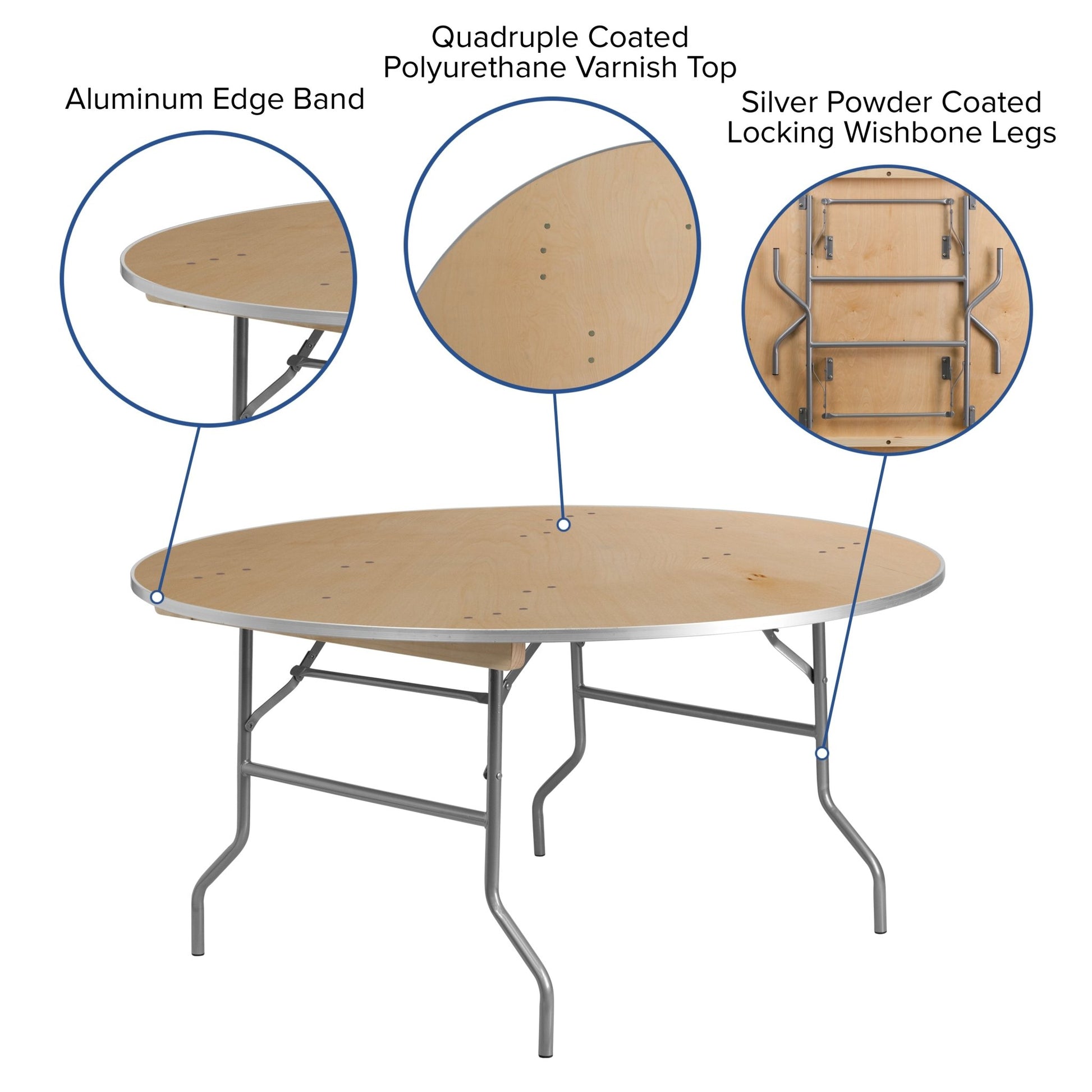 Fielder 5 - Foot Round Folding Banquet Table Heavy Duty Birchwood with Metal Edges by Flash Furniture - SchoolOutlet