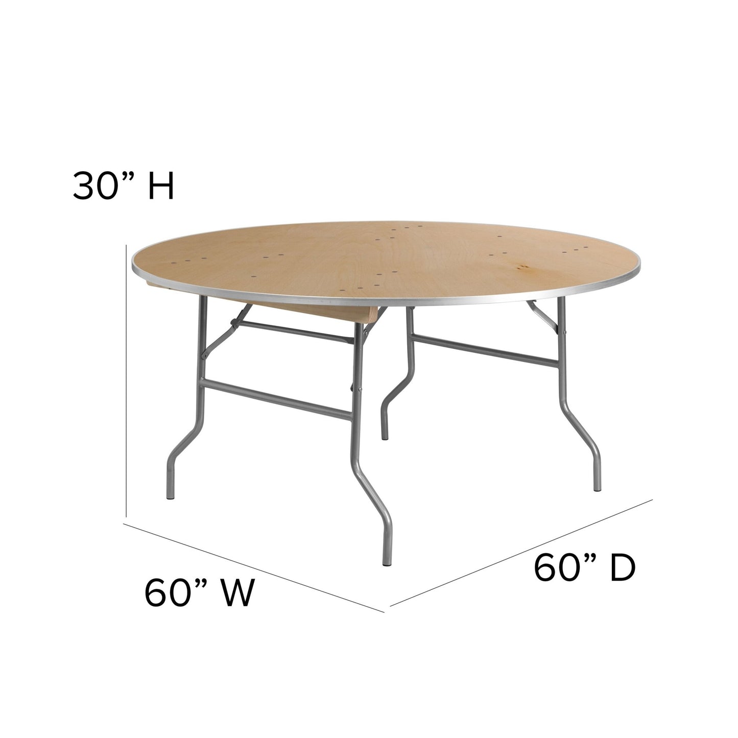 Fielder 5 - Foot Round Folding Banquet Table Heavy Duty Birchwood with Metal Edges by Flash Furniture - SchoolOutlet