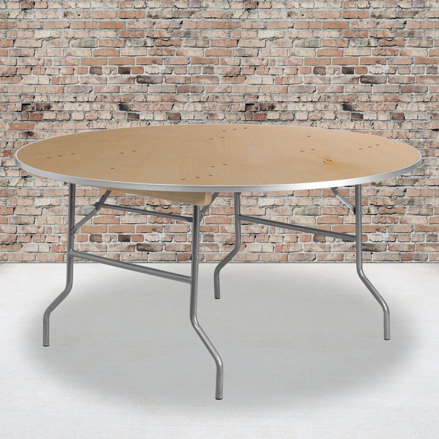 Fielder 5 - Foot Round Folding Banquet Table Heavy Duty Birchwood with Metal Edges by Flash Furniture - SchoolOutlet