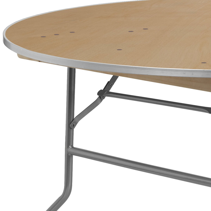 Fielder 5 - Foot Round Folding Banquet Table Heavy Duty Birchwood with Metal Edges by Flash Furniture - SchoolOutlet