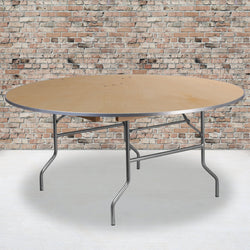 Fielder 5.5-Foot Round Folding Banquet Table Heavy Duty Birchwood with Metal Edges by Flash Furniture