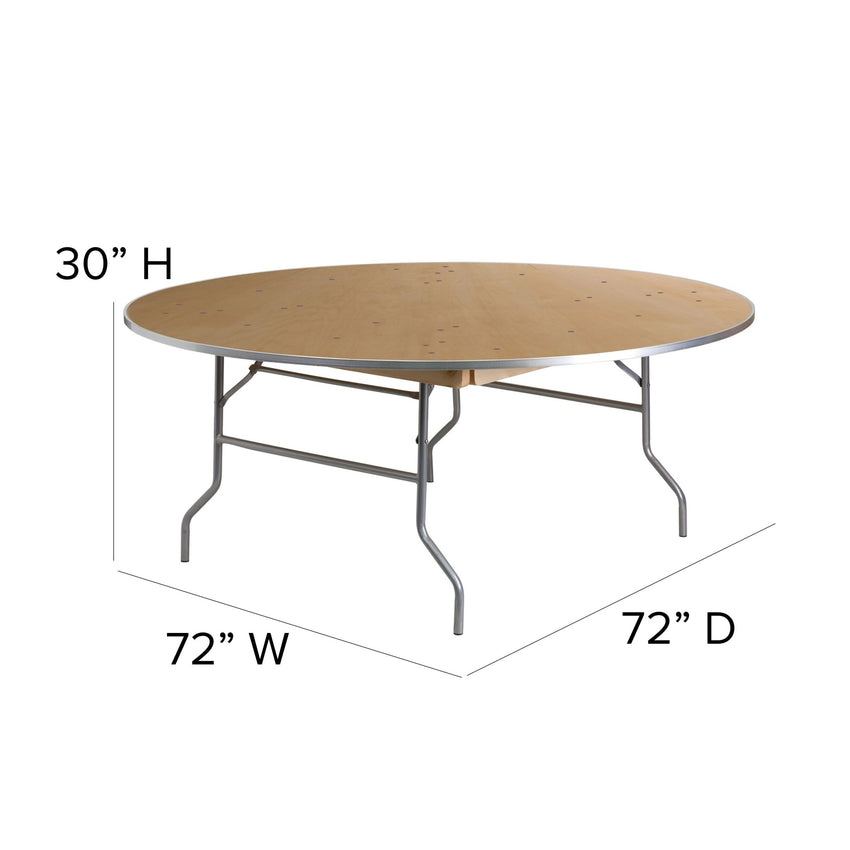 Fielder 6 - Foot Round Folding Banquet Table Heavy Duty Birchwood with Metal Edges by Flash Furniture - SchoolOutlet