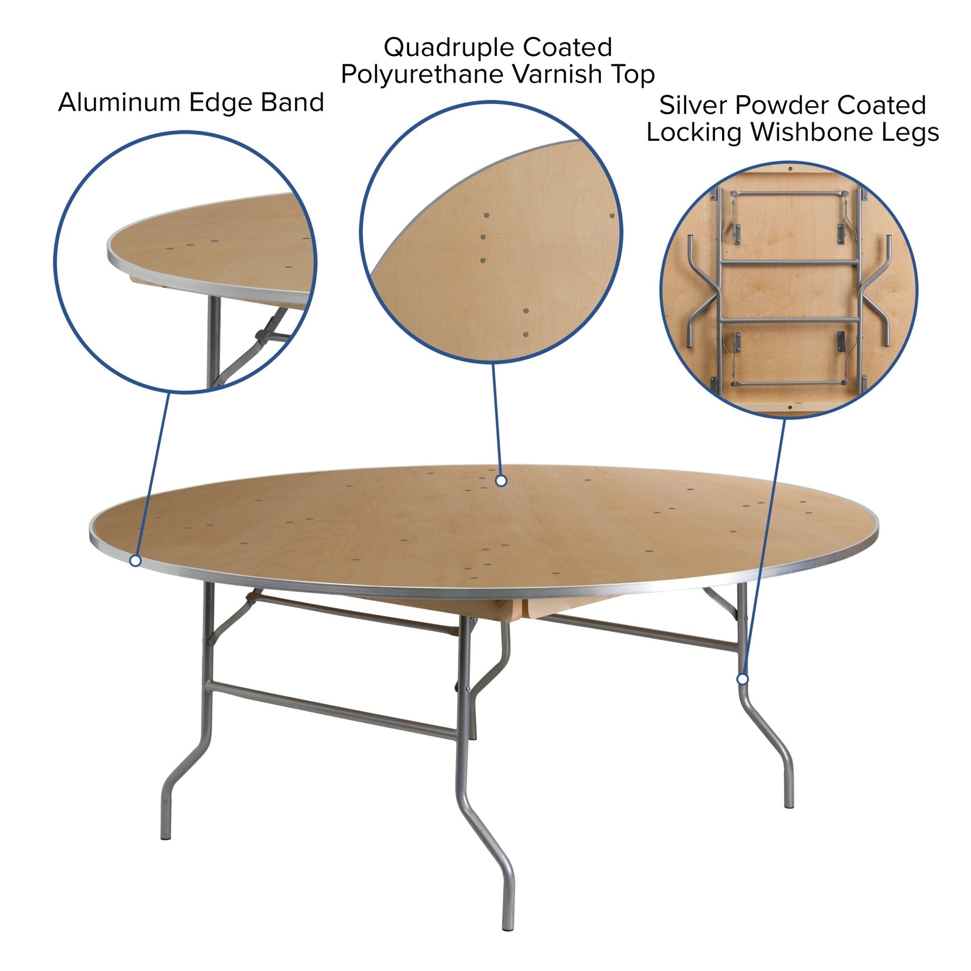 Fielder 6 - Foot Round Folding Banquet Table Heavy Duty Birchwood with Metal Edges by Flash Furniture - SchoolOutlet