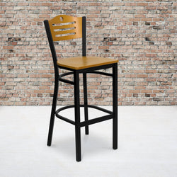 HERCULES Series Restaurant Barstool Black Slat Back Metal by Flash Furniture