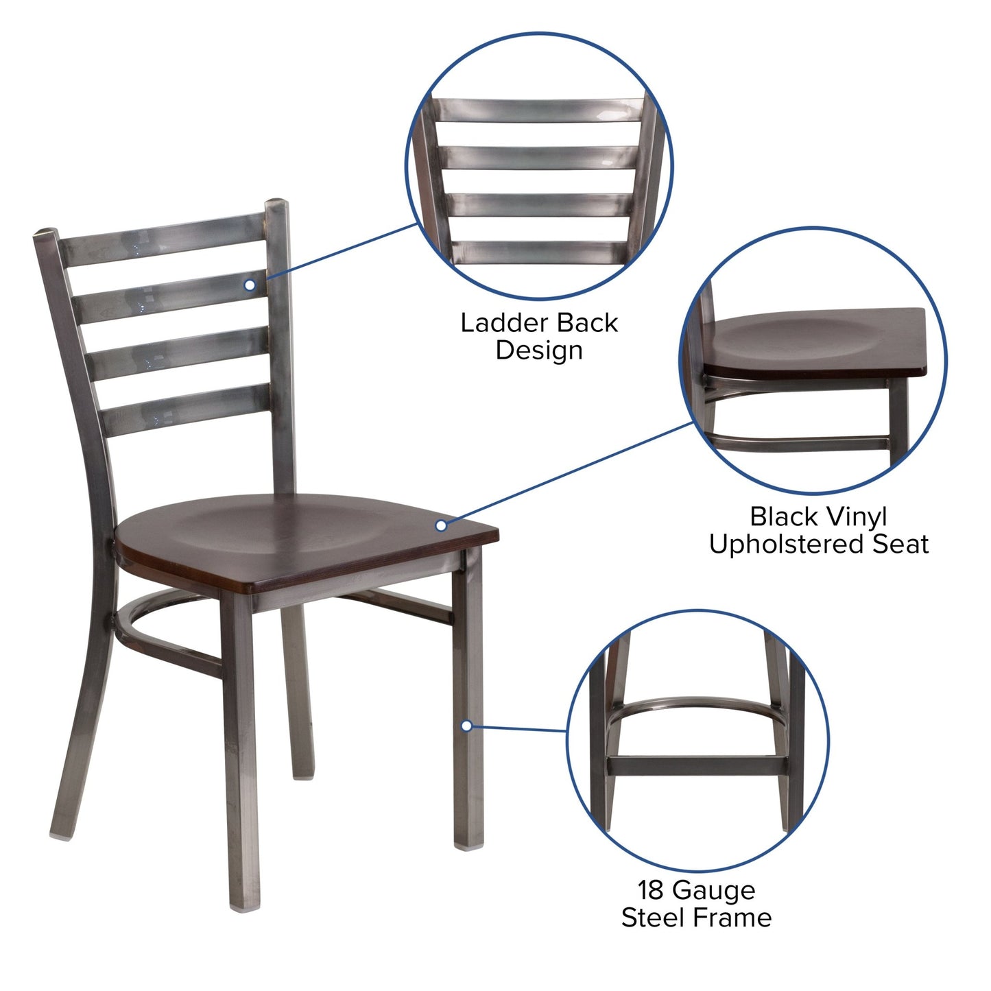 HERCULES Series Restaurant Chair Clear Coated Ladder Back Metal by Flash Furniture - SchoolOutlet