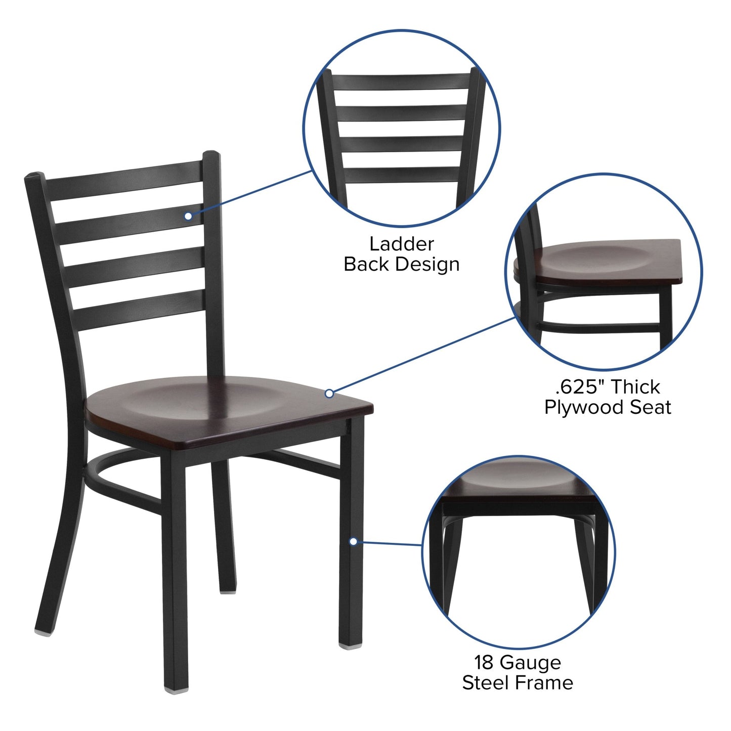 HERCULES Series Restaurant Chair Black Ladder Back Metal by Flash Furniture - SchoolOutlet