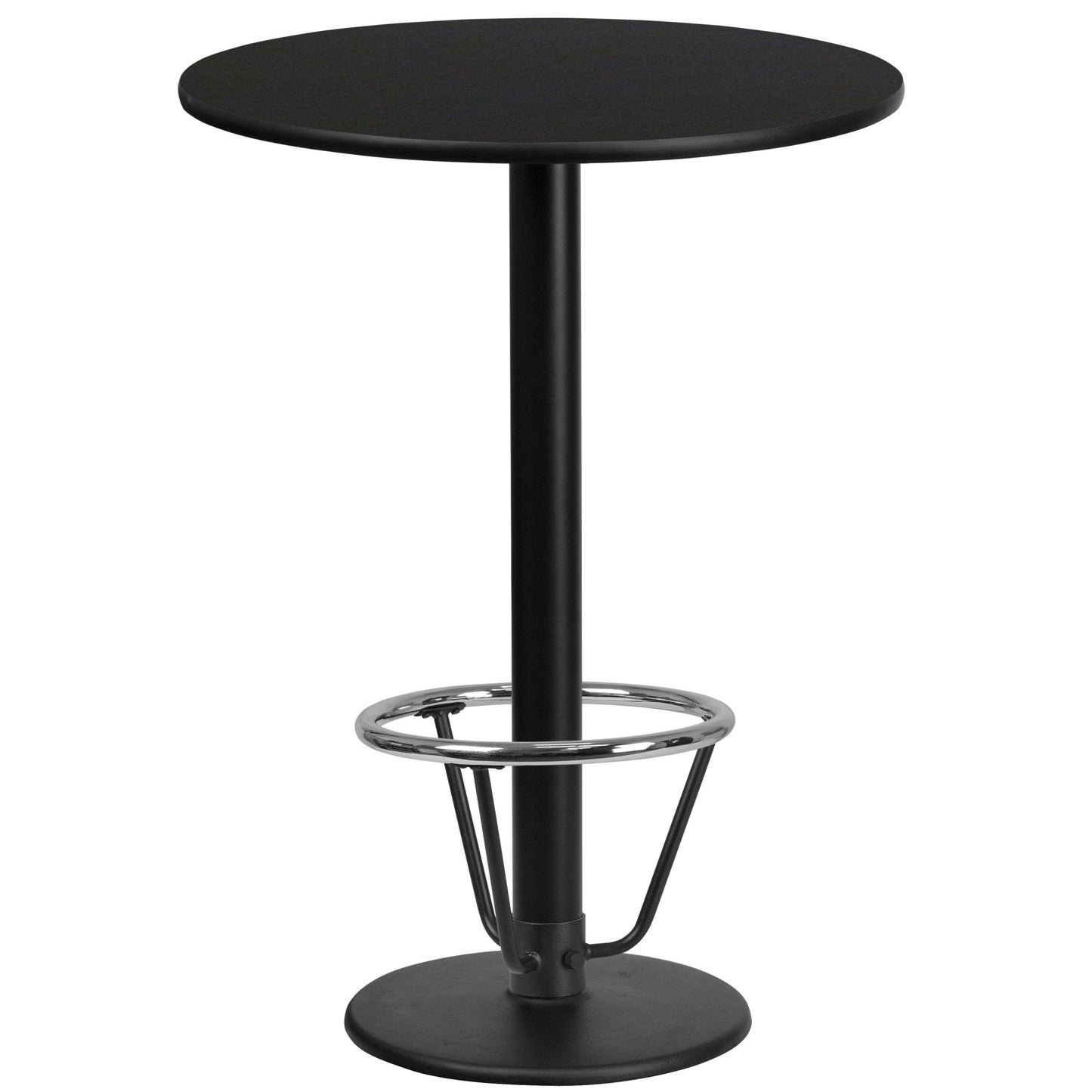 Stiles 24'' Round Hospitality Table with Laminate Top - Bar Height Table Base and Foot Ring by Flash Furniture - SchoolOutlet