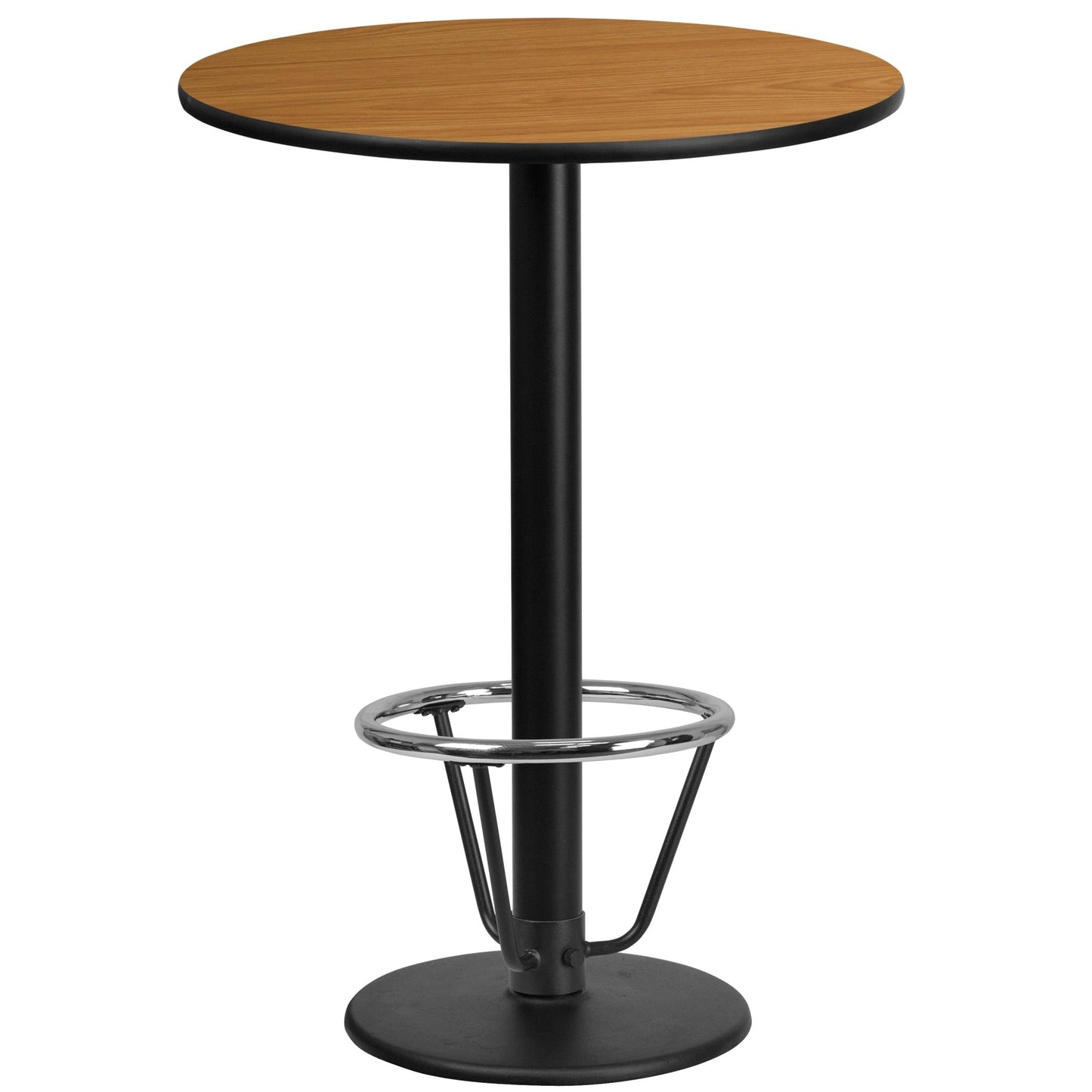 Stiles 24'' Round Hospitality Table with Laminate Top - Bar Height Table Base and Foot Ring by Flash Furniture - SchoolOutlet