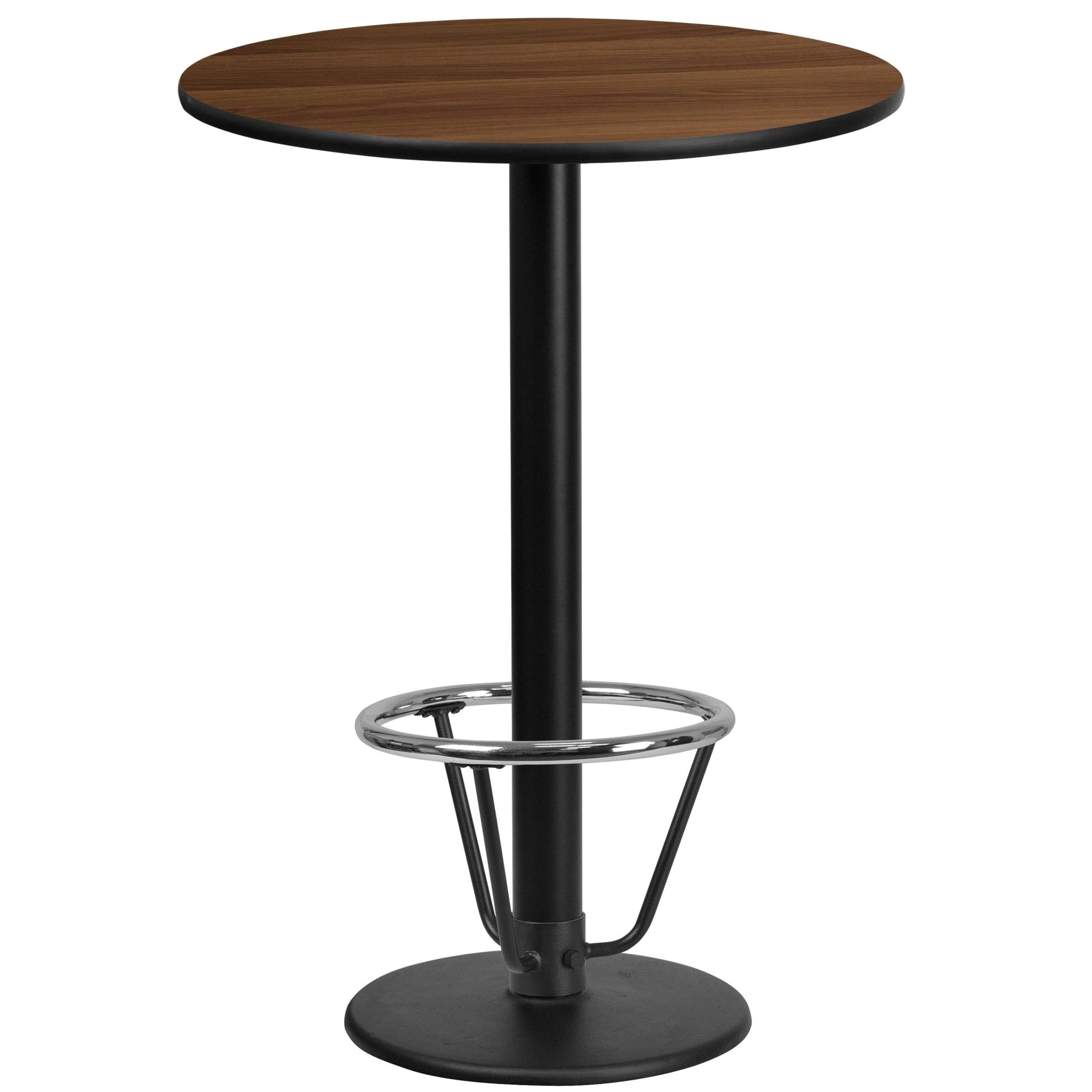 Stiles 24'' Round Hospitality Table with Laminate Top - Bar Height Table Base and Foot Ring by Flash Furniture - SchoolOutlet