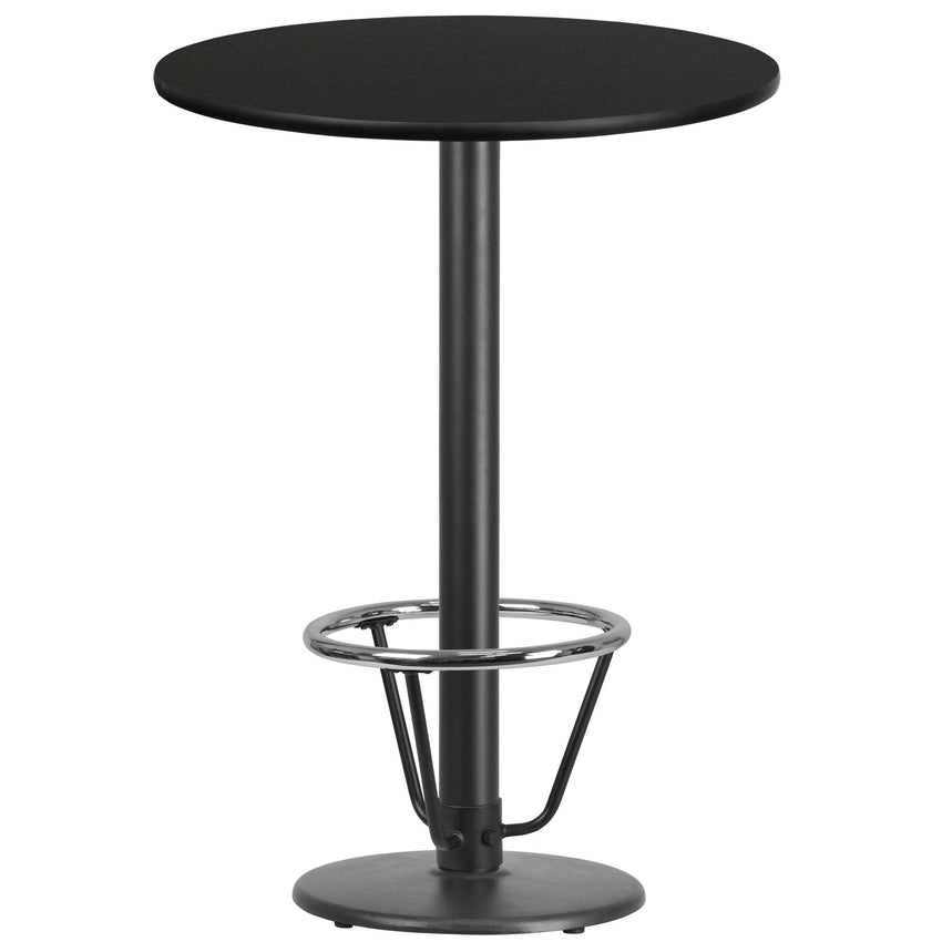 Stiles 30'' Round Hospitality Table with Laminate Top - Bar Height Table Base and Foot Ring by Flash Furniture - SchoolOutlet