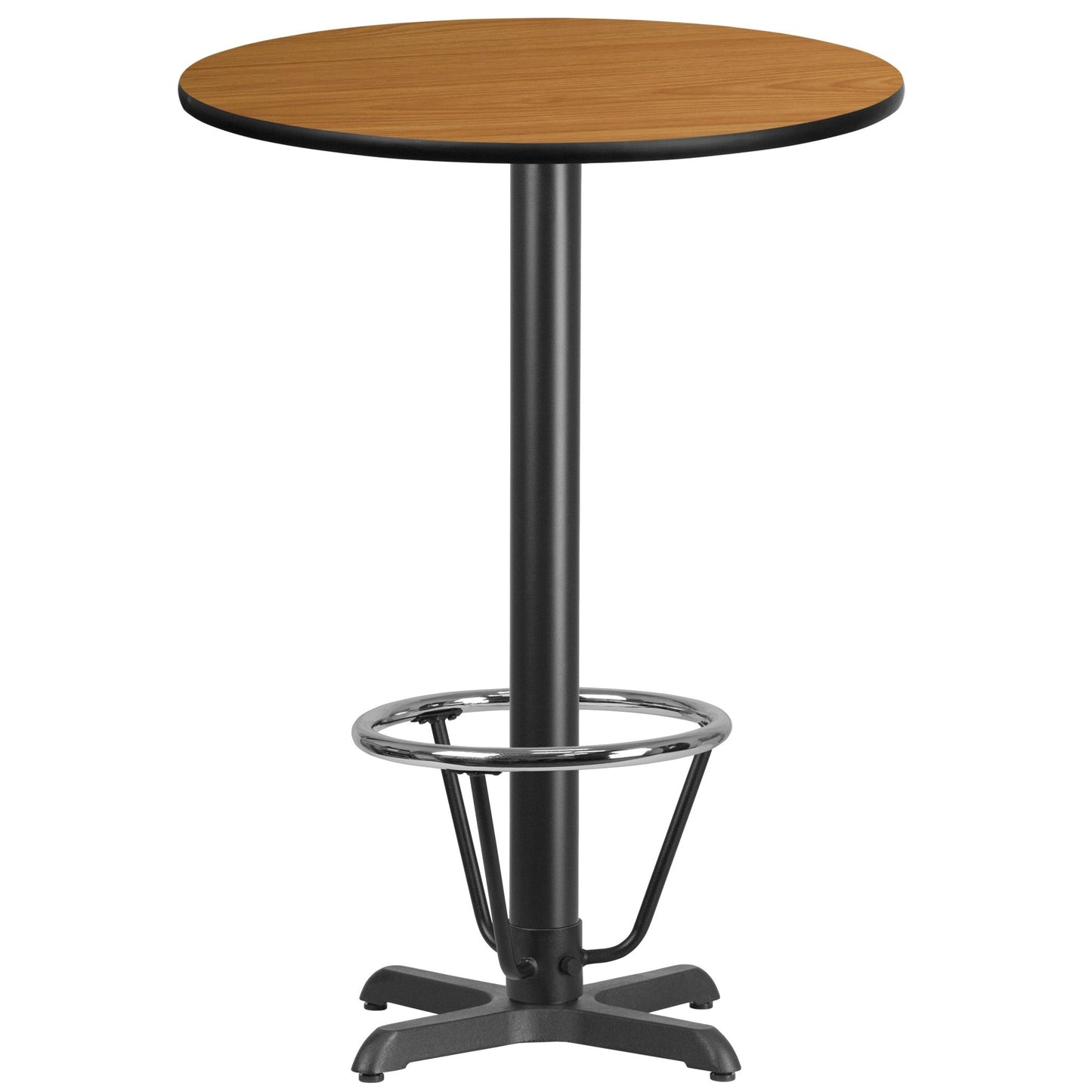 Stiles 30'' Round Hospitality Table with Laminate Top - Bar Height Table Base and Foot Ring by Flash Furniture - SchoolOutlet