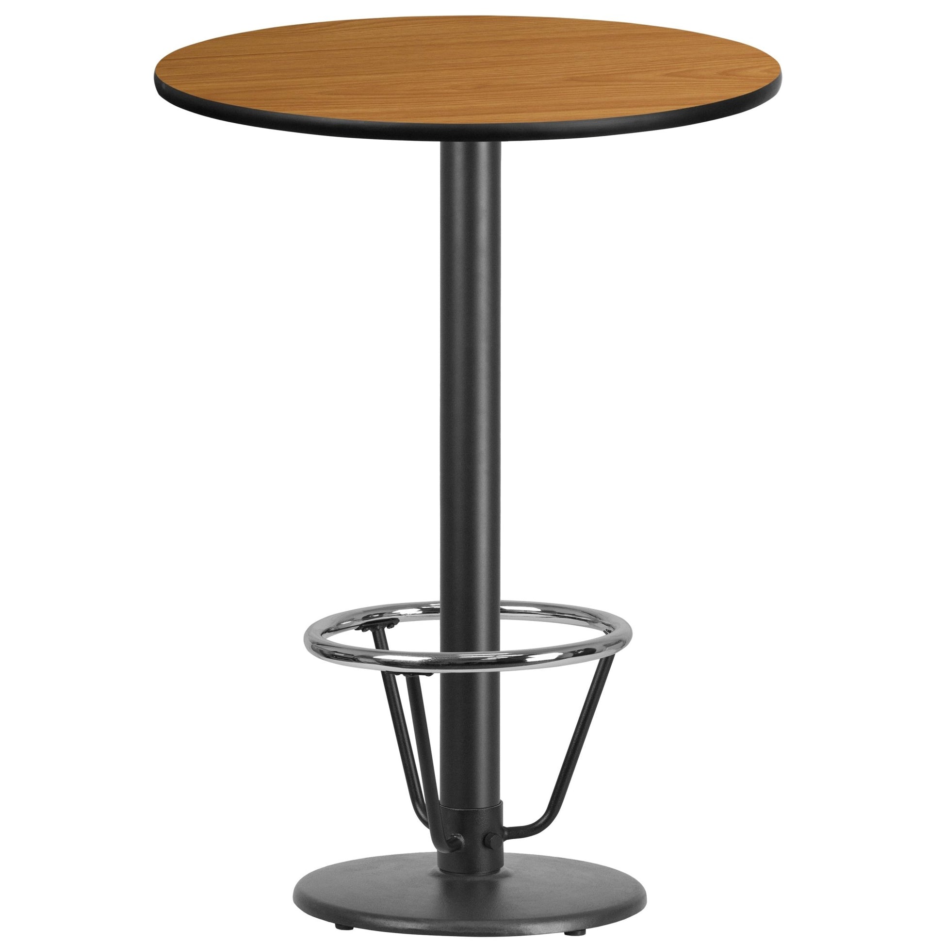 Stiles 30'' Round Hospitality Table with Laminate Top - Bar Height Table Base and Foot Ring by Flash Furniture - SchoolOutlet