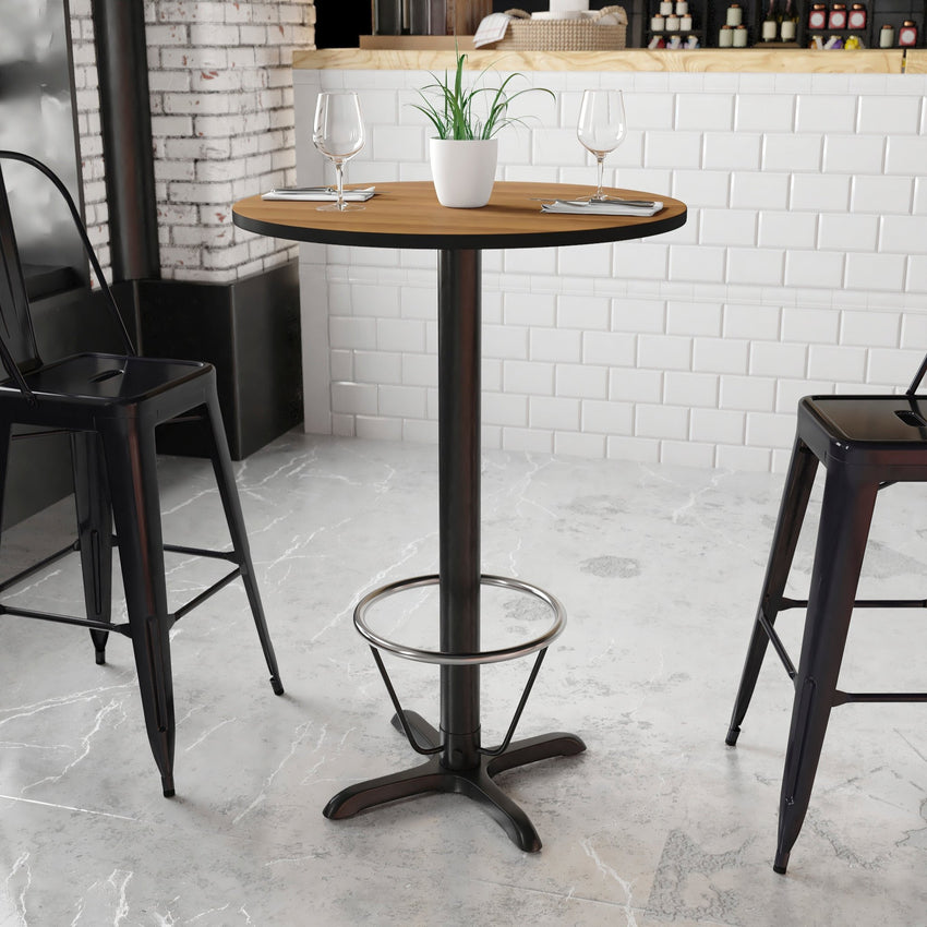 Stiles 30'' Round Hospitality Table with Laminate Top - Bar Height Table Base and Foot Ring by Flash Furniture - SchoolOutlet