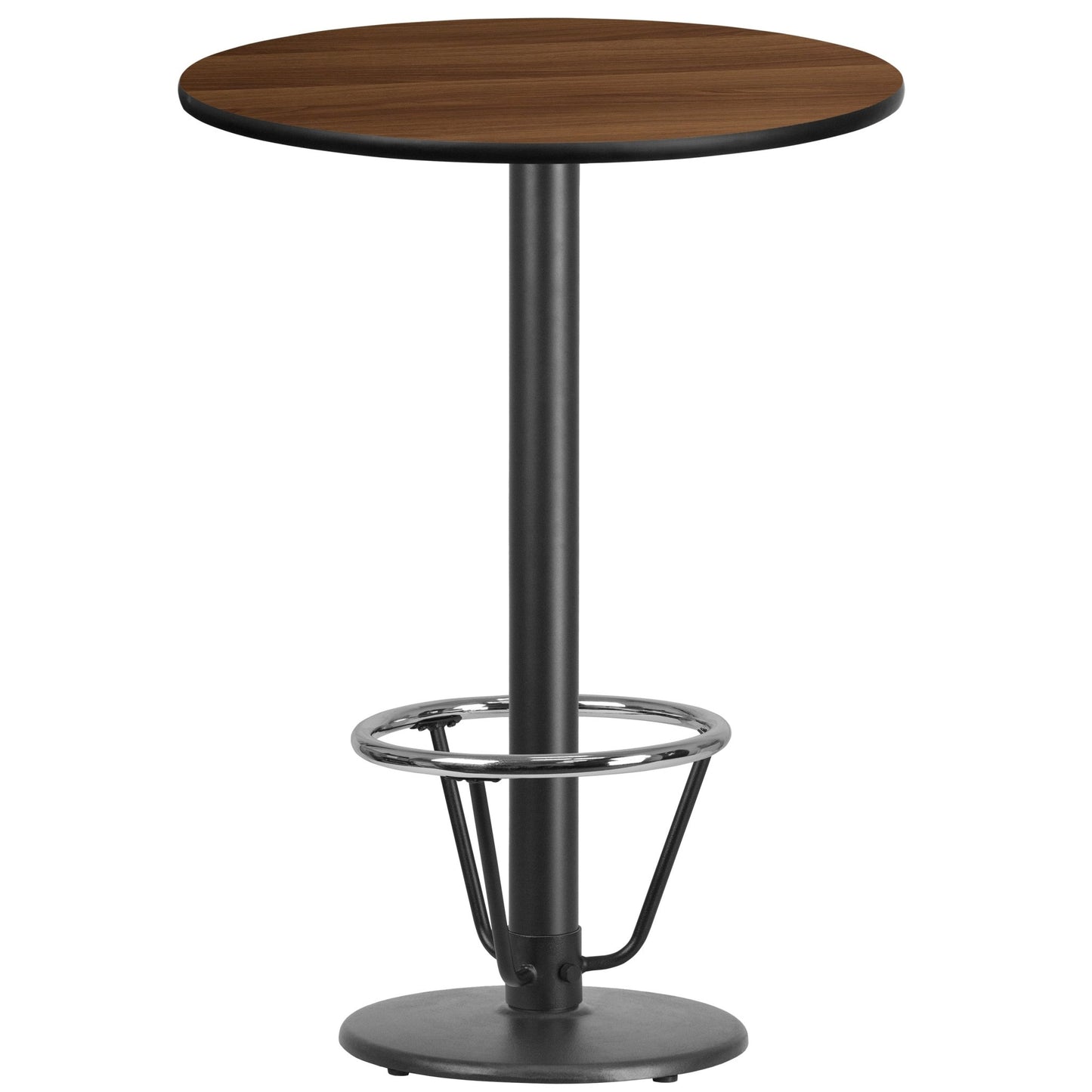 Stiles 30'' Round Hospitality Table with Laminate Top - Bar Height Table Base and Foot Ring by Flash Furniture - SchoolOutlet