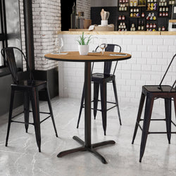 Stiles 36'' Round Hospitality Table with Laminate Top - Bar Height Table Base by Flash Furniture