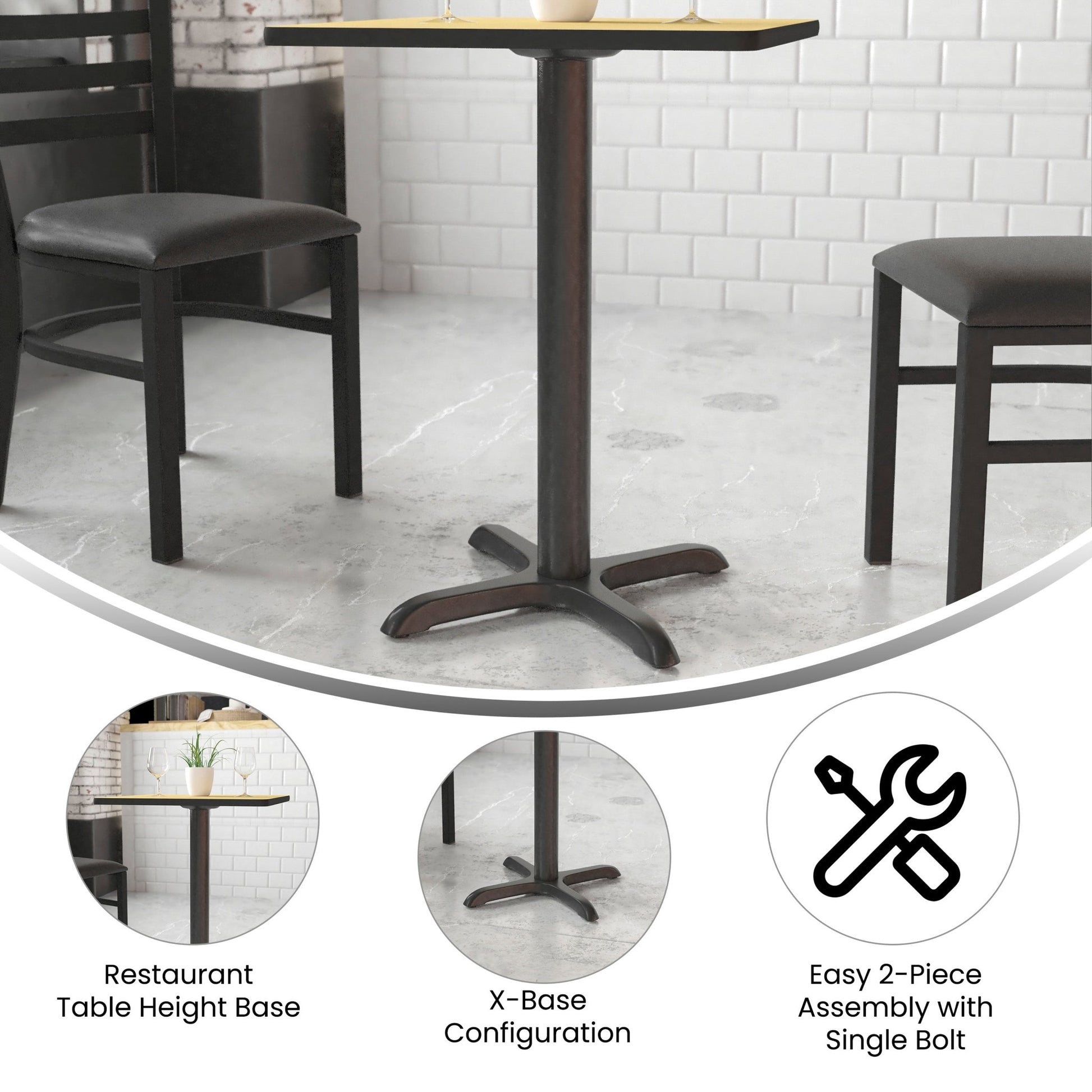 Beverly 22'' x 22'' Restaurant Table X - Base with 3'' Diameter Column by Flash Furniture - SchoolOutlet