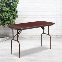 Frankie 4-Foot Rectangular Banquet Folding Table with Melamine Laminate Top in Mahogany (24"W x 48"D x 30"H) by Flash Furniture