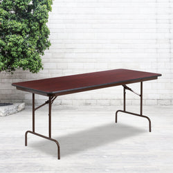 Frankie 6-Foot Rectangular Banquet Folding Table with Melamine Laminate Top in Mahogany (30"W x 72"D x 30"H) by Flash Furniture