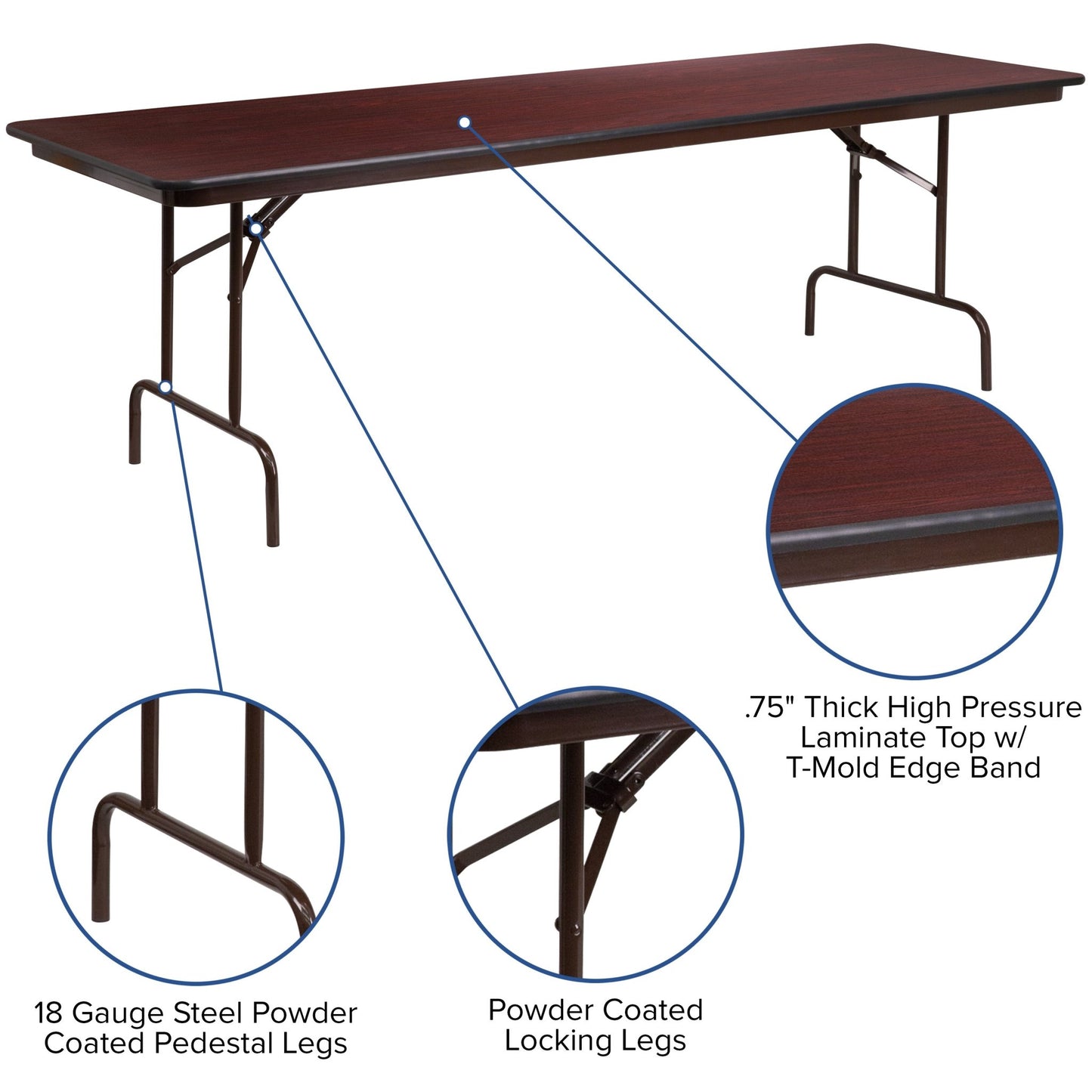 Floyd 8 - Foot Rectangular Banquet Folding Table with High Pressure Laminate Top in Mahogany (30"W x 96"D x 30"H) by Flash Furniture - SchoolOutlet