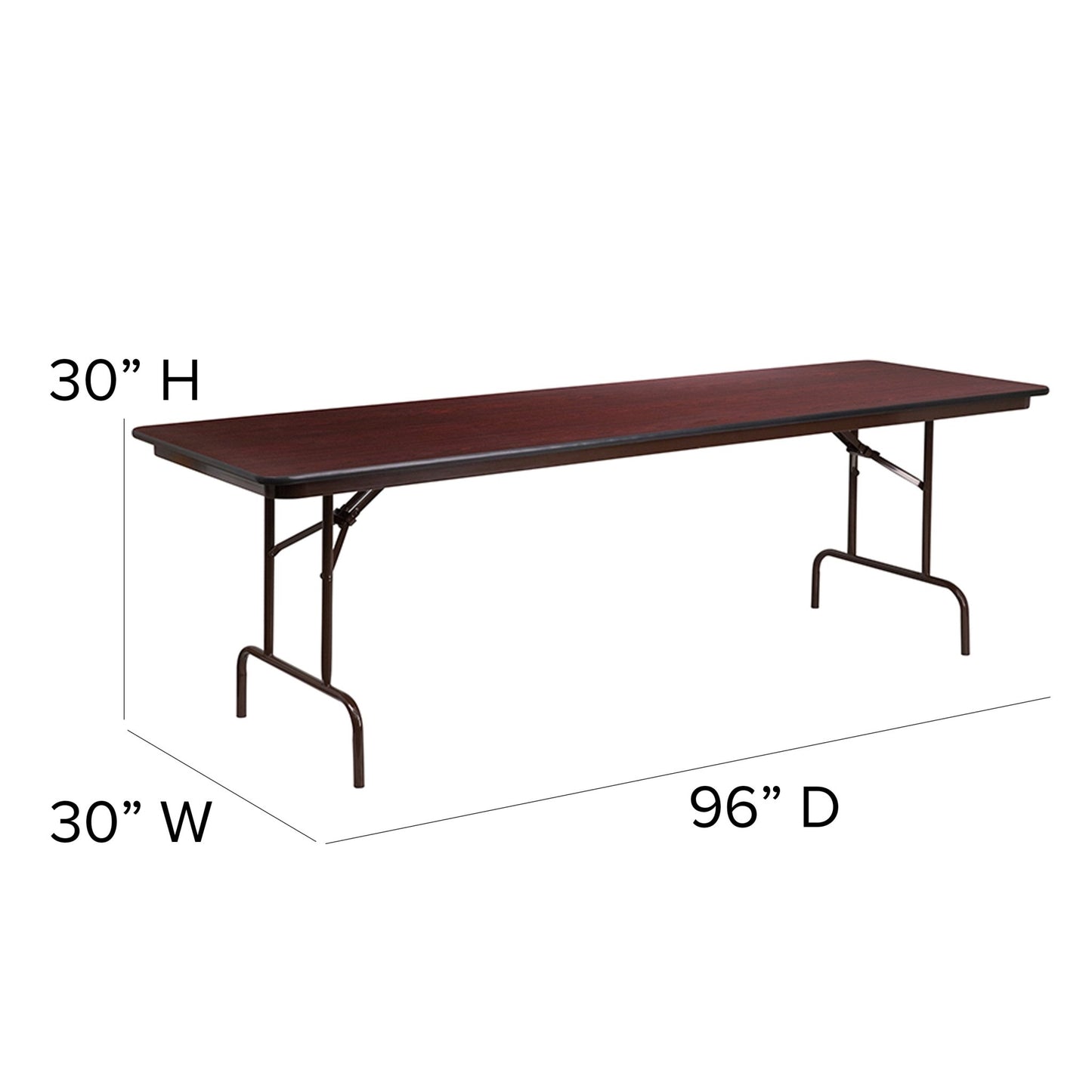 Frankie 8 - Foot Rectangular Banquet Folding Table with Melamine Laminate Top in Mahogany (30"W x 96"D x 30"H) by Flash Furniture - SchoolOutlet