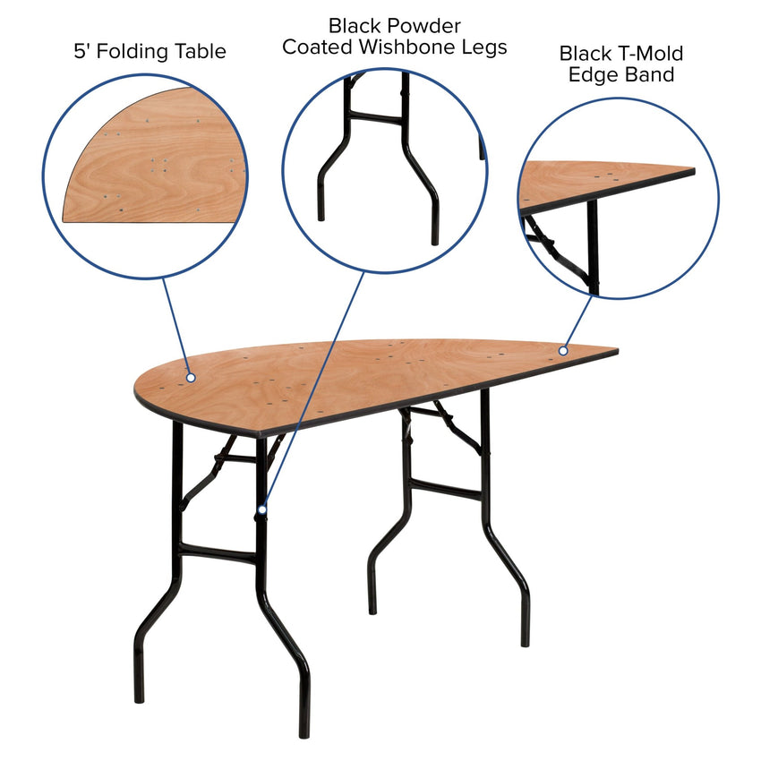 Furman 5 - Foot Half - Round Wood Folding Banquet Table by Flash Furniture - SchoolOutlet