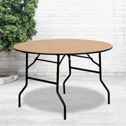 Furman 4-Foot Round Wood Folding Banquet Table with Clear Coated Finished Top by Flash Furniture