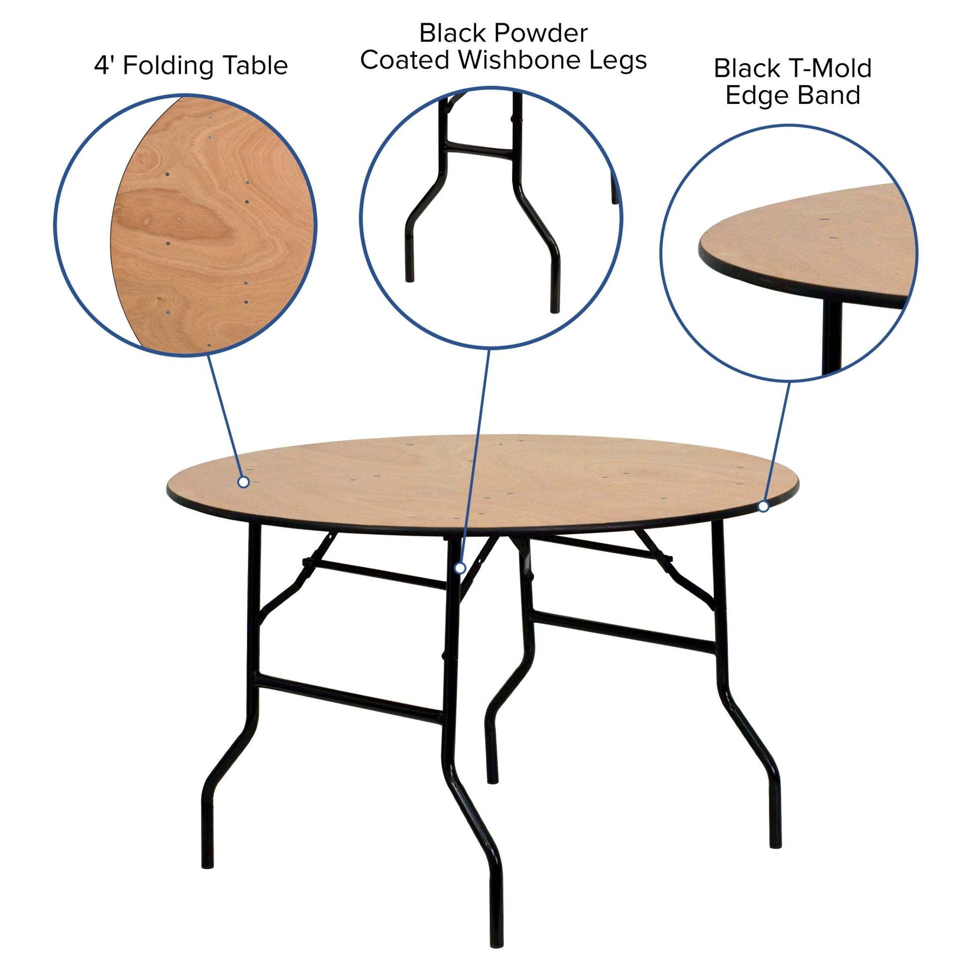 Furman 4 - Foot Round Wood Folding Banquet Table with Clear Coated Finished Top by Flash Furniture - SchoolOutlet