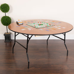 Furman 5-Foot Round Wood Folding Banquet Table with Clear Coated Finished Top by Flash Furniture