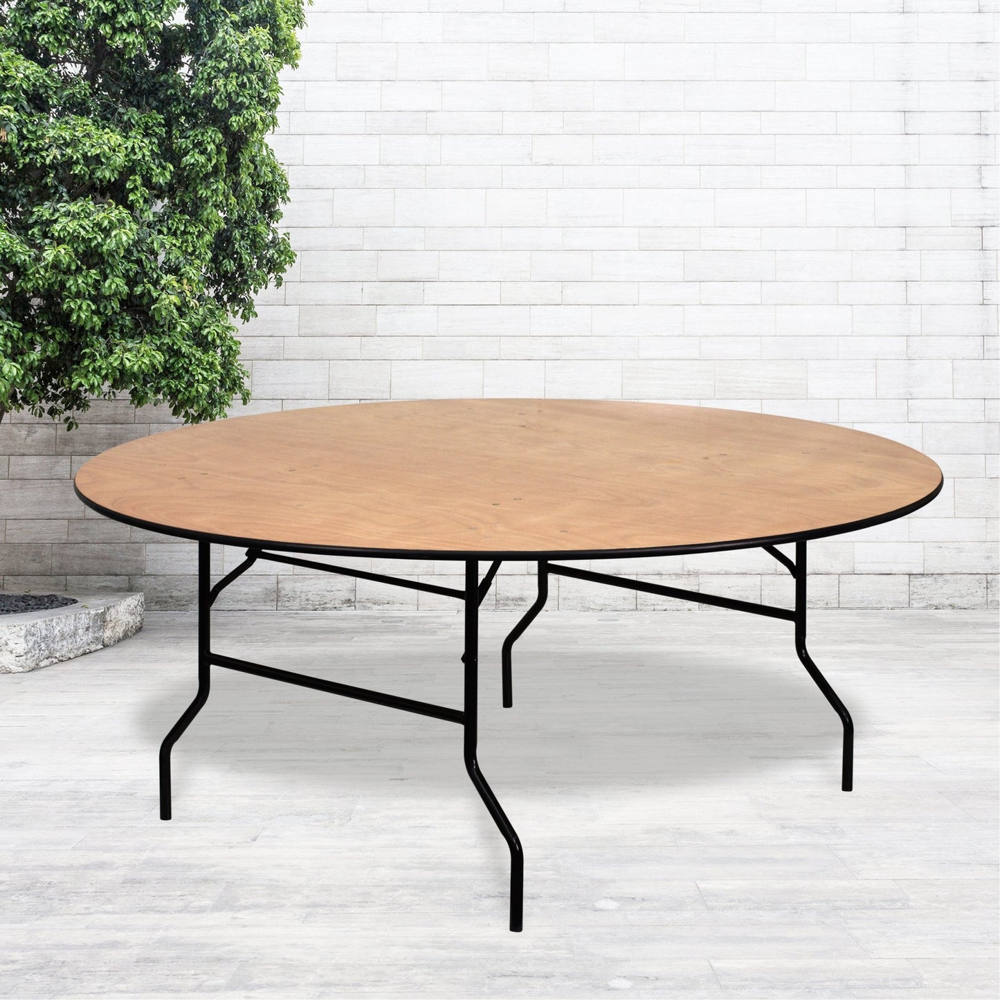 Furman 6 - Foot Round Wood Folding Banquet Table with Clear Coated Finished Top by Flash Furniture - SchoolOutlet