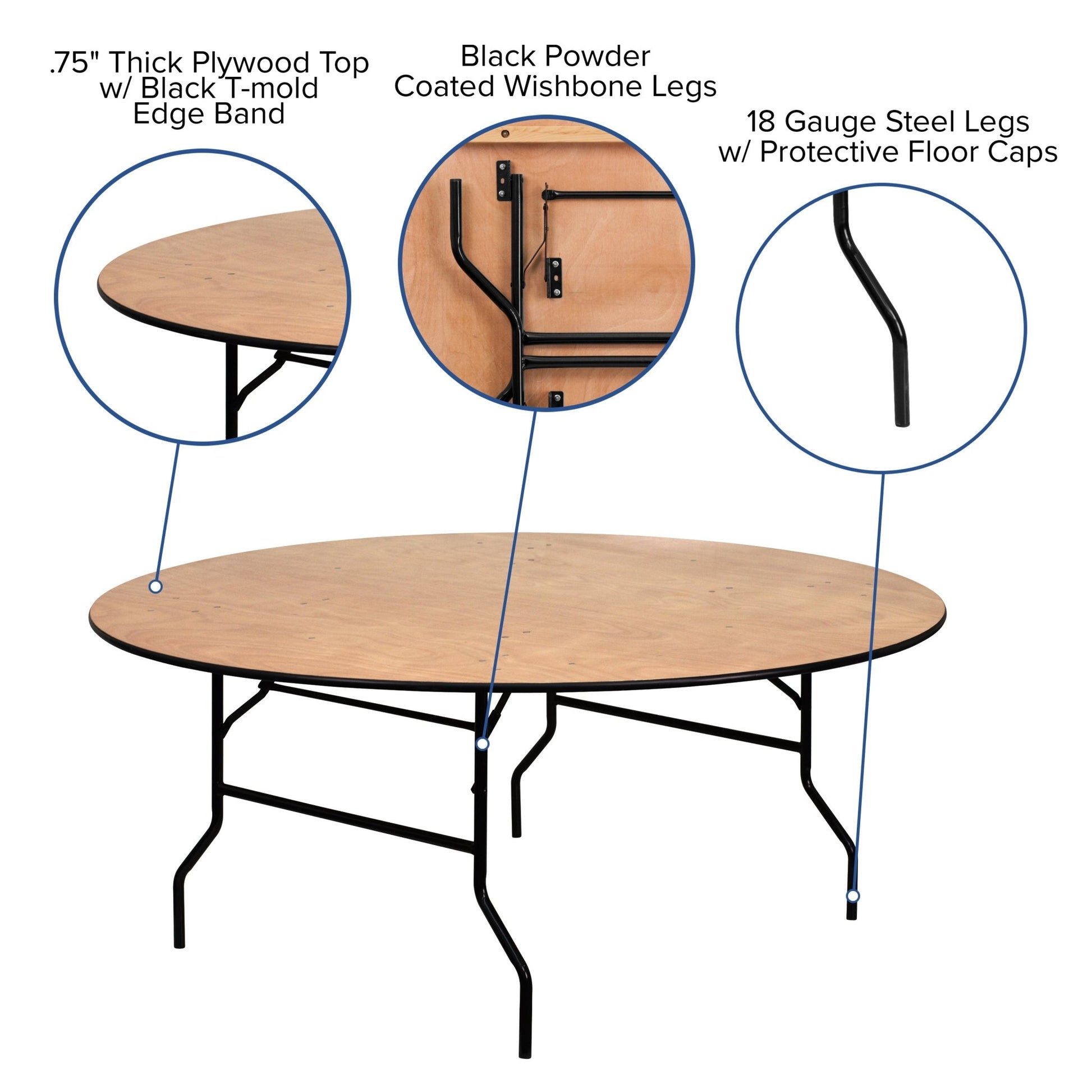 Furman 6 - Foot Round Wood Folding Banquet Table with Clear Coated Finished Top by Flash Furniture - SchoolOutlet