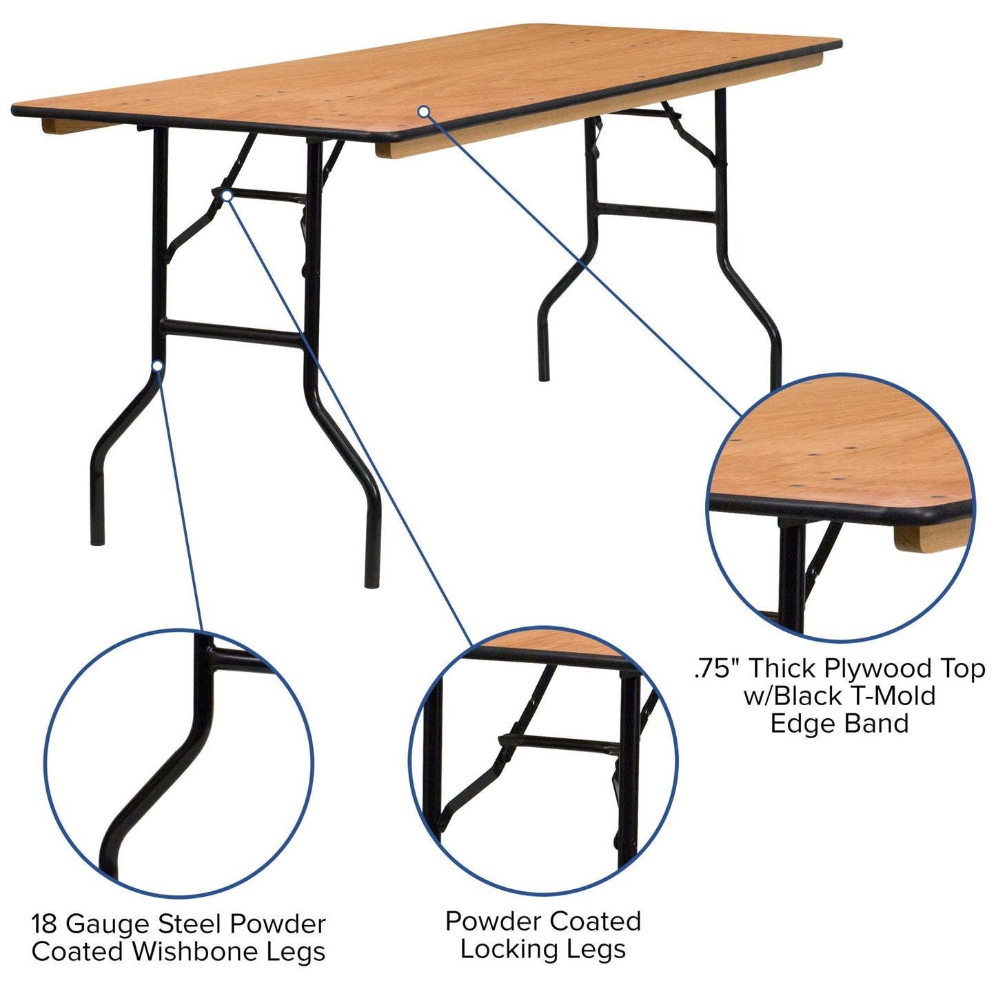 Gael 6 - Foot Rectangular Wood Folding Banquet Table with Clear Coated Finished Top by Flash Furniture - SchoolOutlet