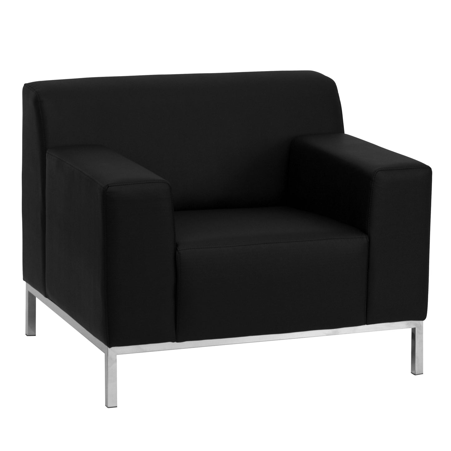 HERCULES Definity Series Contemporary Reception Chair in Black LeatherSoft with Stainless Steel Frame by Flash Furniture - SchoolOutlet