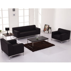 HERCULES Definity Series Contemporary Reception Loveseat in Black LeatherSoft with Stainless Steel Frame by Flash Furniture