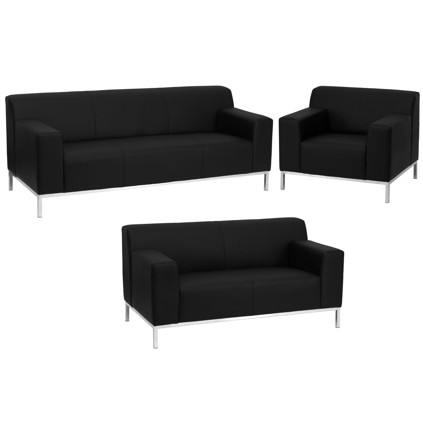 HERCULES Definity Series Contemporary Reception Set in Black LeatherSoft with Stainless Steel Frame by Flash Furniture - SchoolOutlet