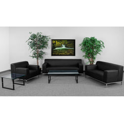 HERCULES Definity Series Contemporary Reception Set in Black LeatherSoft with Stainless Steel Frame by Flash Furniture