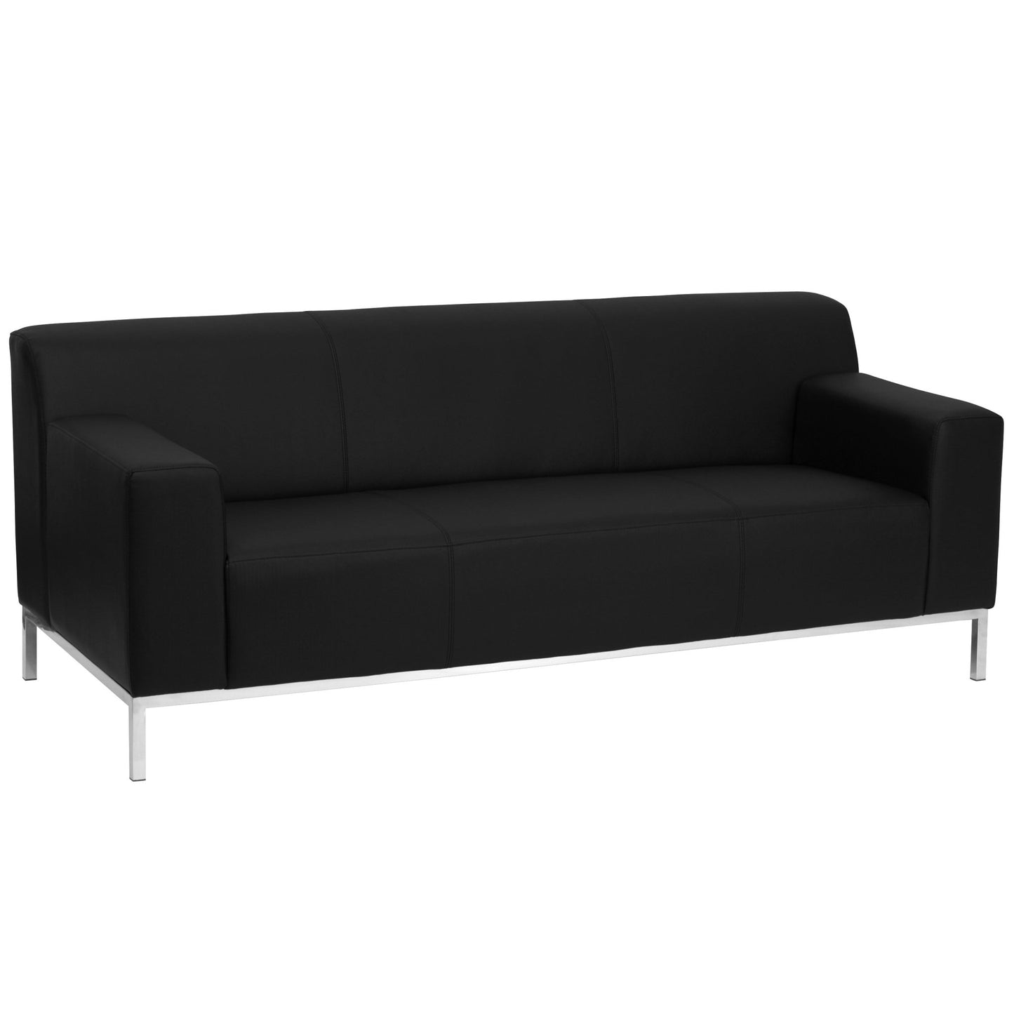 HERCULES Definity Series Contemporary Reception Sofa in Black LeatherSoft with Stainless Steel Frame by Flash Furniture - SchoolOutlet