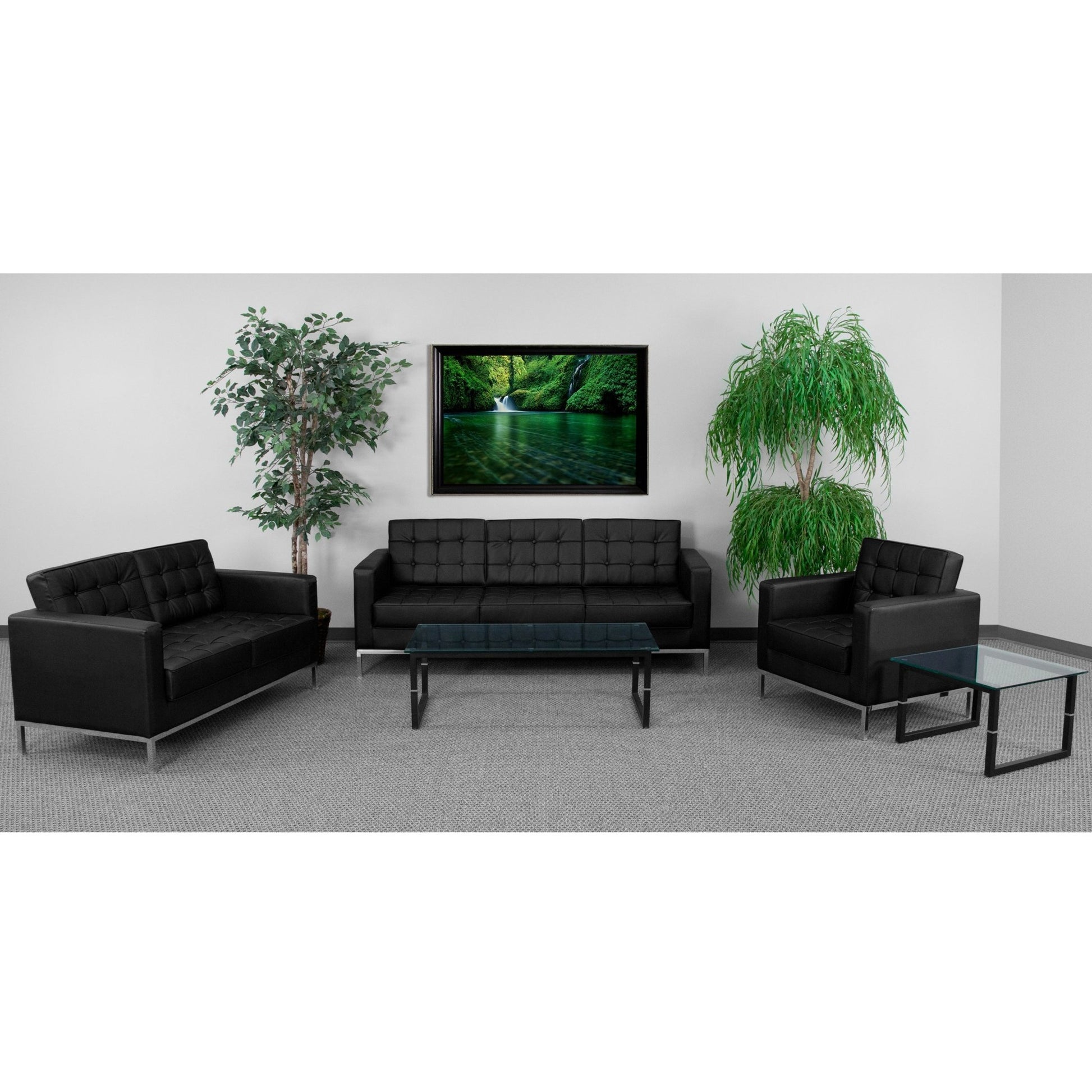 HERCULES Lacey Series Reception Set in Black LeatherSoft with Stainless Steel Frame by Flash Furniture - SchoolOutlet