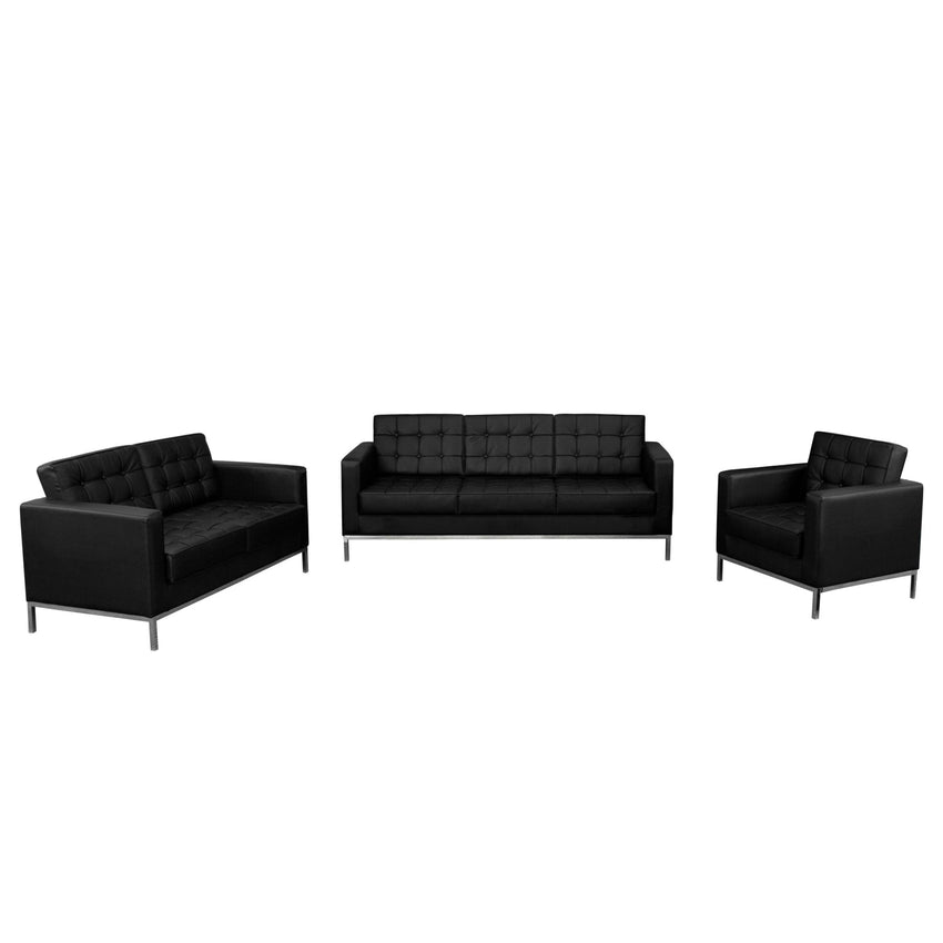 HERCULES Lacey Series Reception Set in Black LeatherSoft with Stainless Steel Frame by Flash Furniture - SchoolOutlet