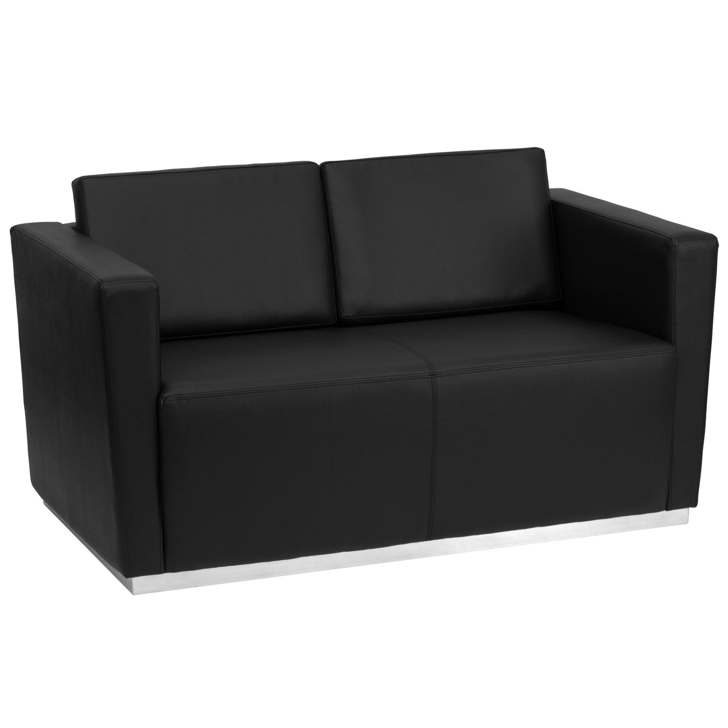 HERCULES Trinity Series Contemporary Black LeatherSoft Loveseat with Stainless Steel Base by Flash Furniture - SchoolOutlet