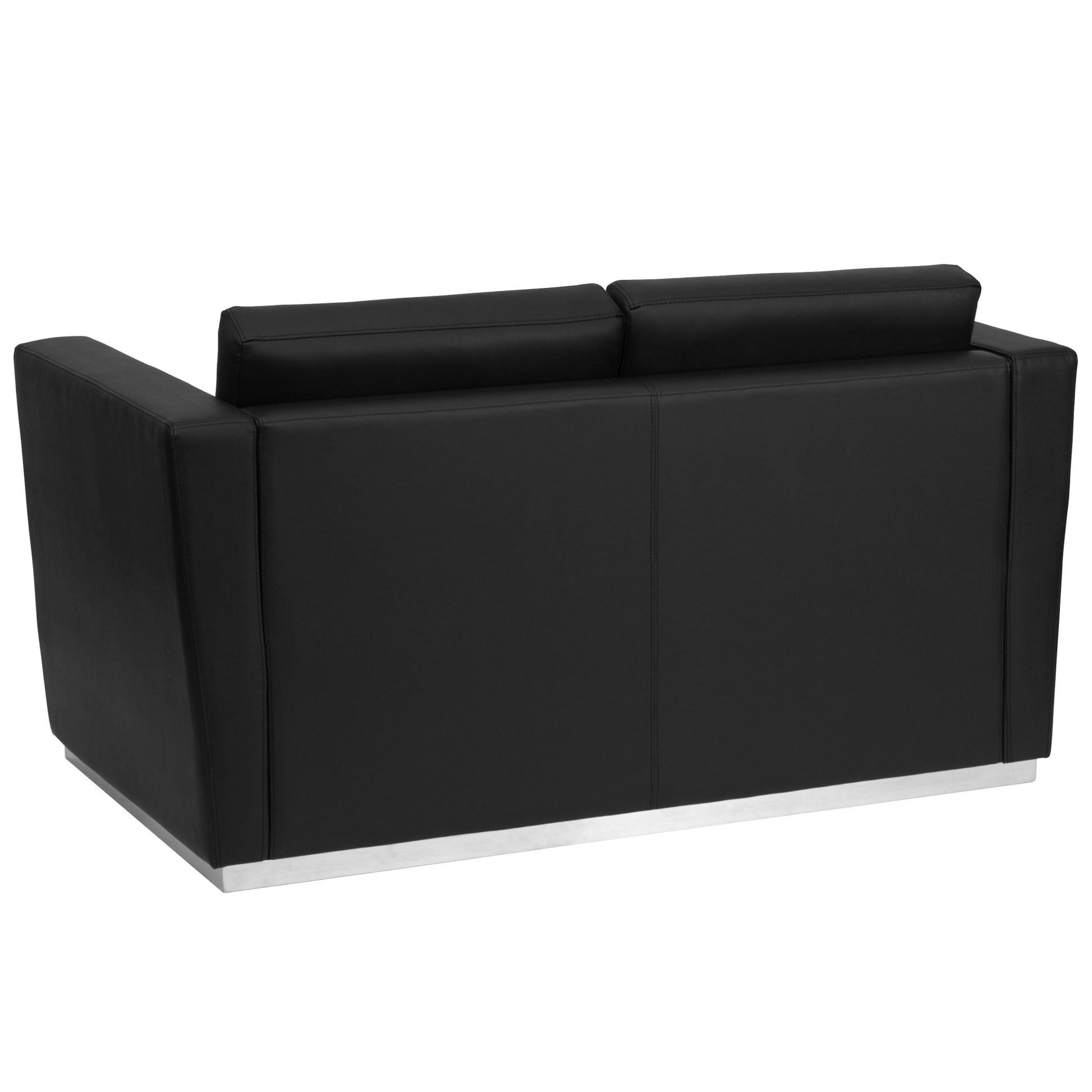 HERCULES Trinity Series Contemporary Black LeatherSoft Loveseat with Stainless Steel Base by Flash Furniture - SchoolOutlet