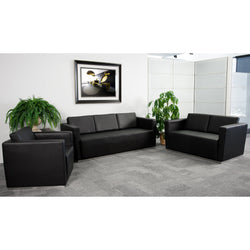 HERCULES Trinity Series Reception Set in Black LeatherSoft with Stainless Steel Frame by Flash Furniture