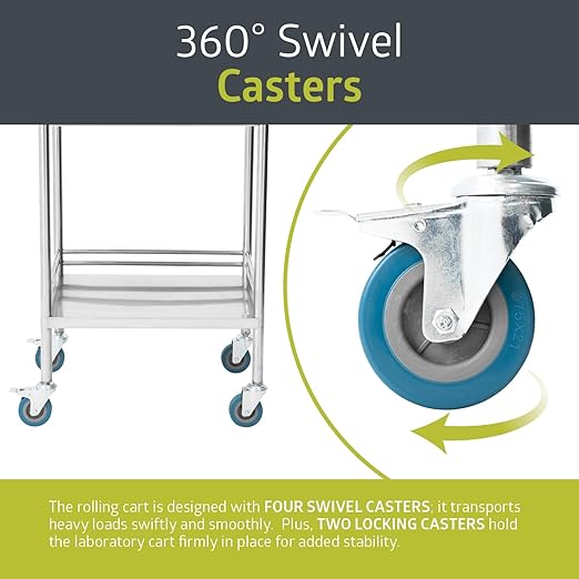 Fuerza 2 - Tier Rolling Medical and Lab Storage Cart, Large Capacity Portable Cart with Sealed Top and Silent Wheels for Lab, Clinic, Salon, and More - SchoolOutlet