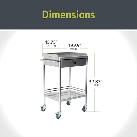 Fuerza 2 - Tier Rolling Medical and Lab Storage Cart, Large Capacity Portable Cart with Sealed Top and Silent Wheels for Lab, Clinic, Salon, and More - SchoolOutlet