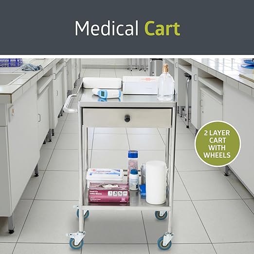 Fuerza 2 - Tier Rolling Medical and Lab Storage Cart, Large Capacity Portable Cart with Sealed Top and Silent Wheels for Lab, Clinic, Salon, and More - SchoolOutlet